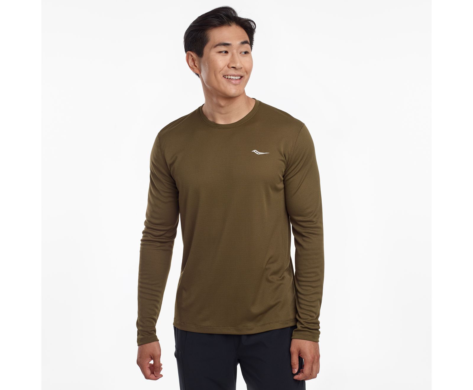 Men\'s Saucony Stopwatch Long Sleeve Shirts Dark Olive | Singapore 635AHKP